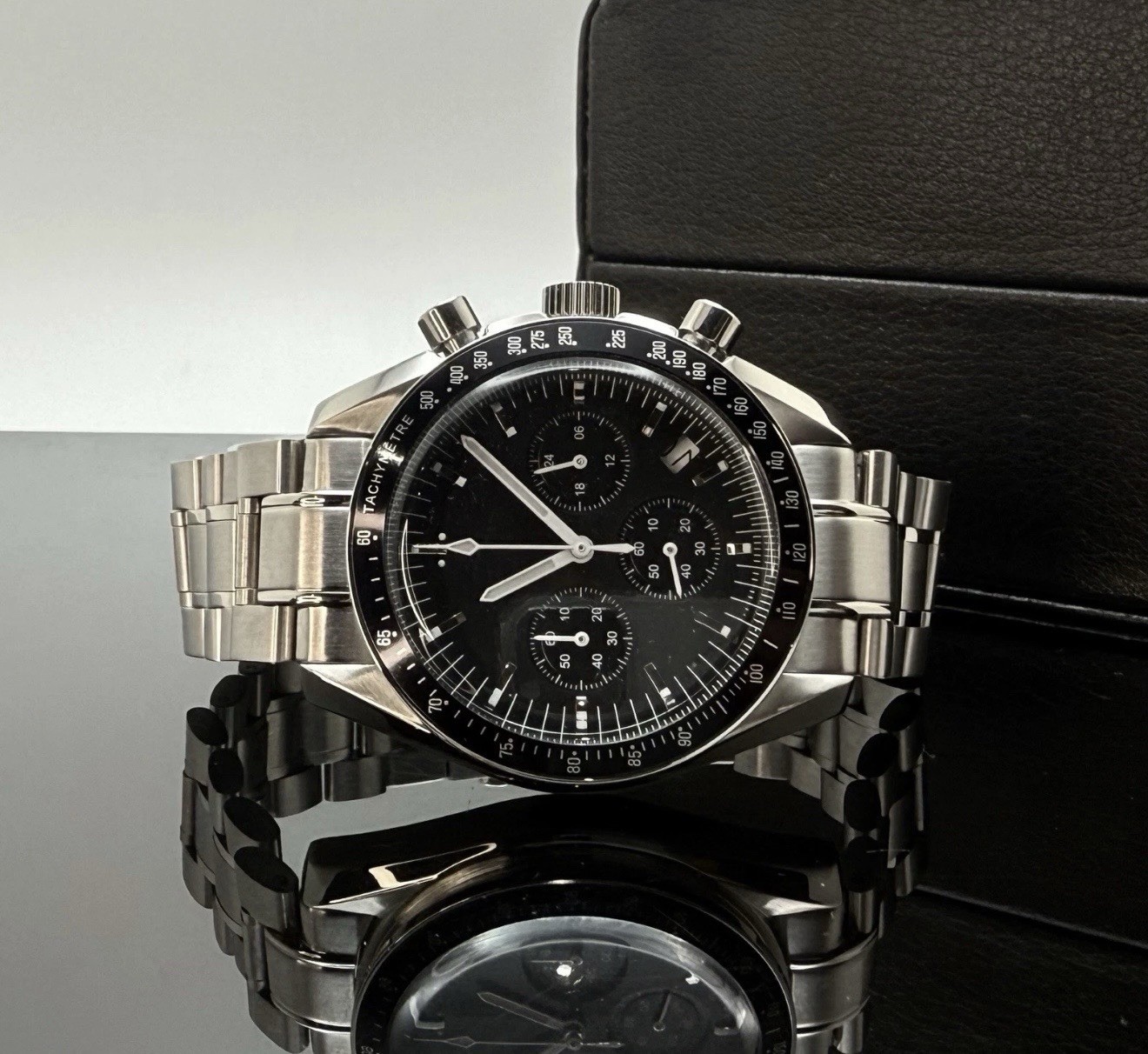 Custom 40mm Speed Black Moon Mod Watch w/ VK63 Chronograph