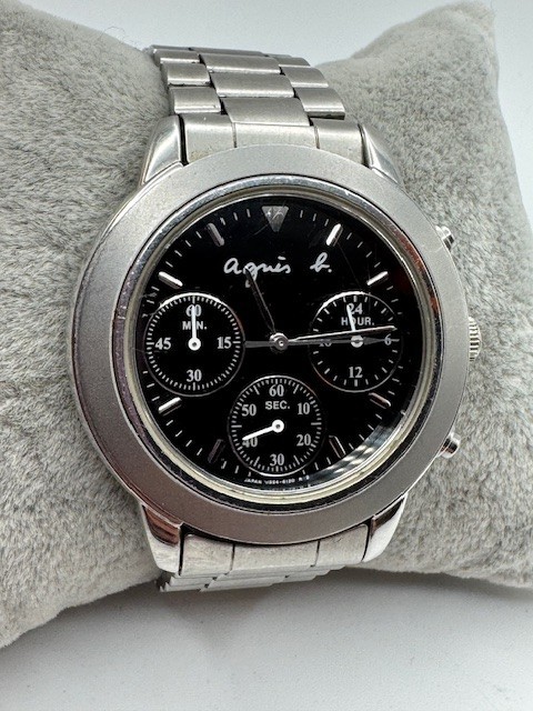 Men’s Seiko Agnes b V654 6100 Chronograph Silver Tone Quartz Watch New Battery