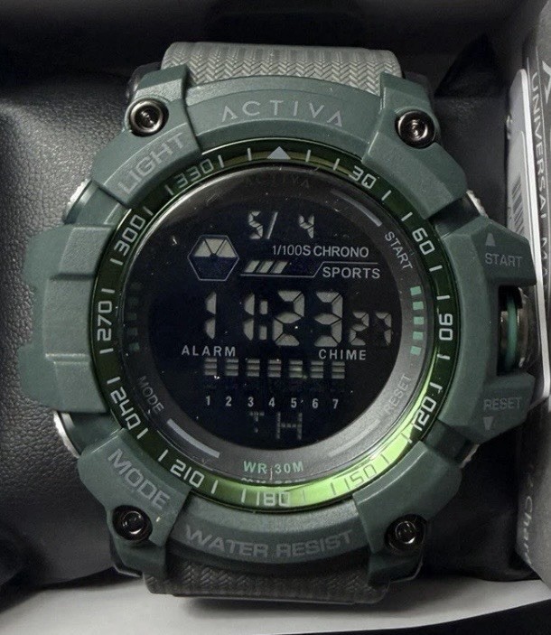ACTIVA ACW8020 Digital Sport Watch Quartz Alarm Chrono Blue Backlight