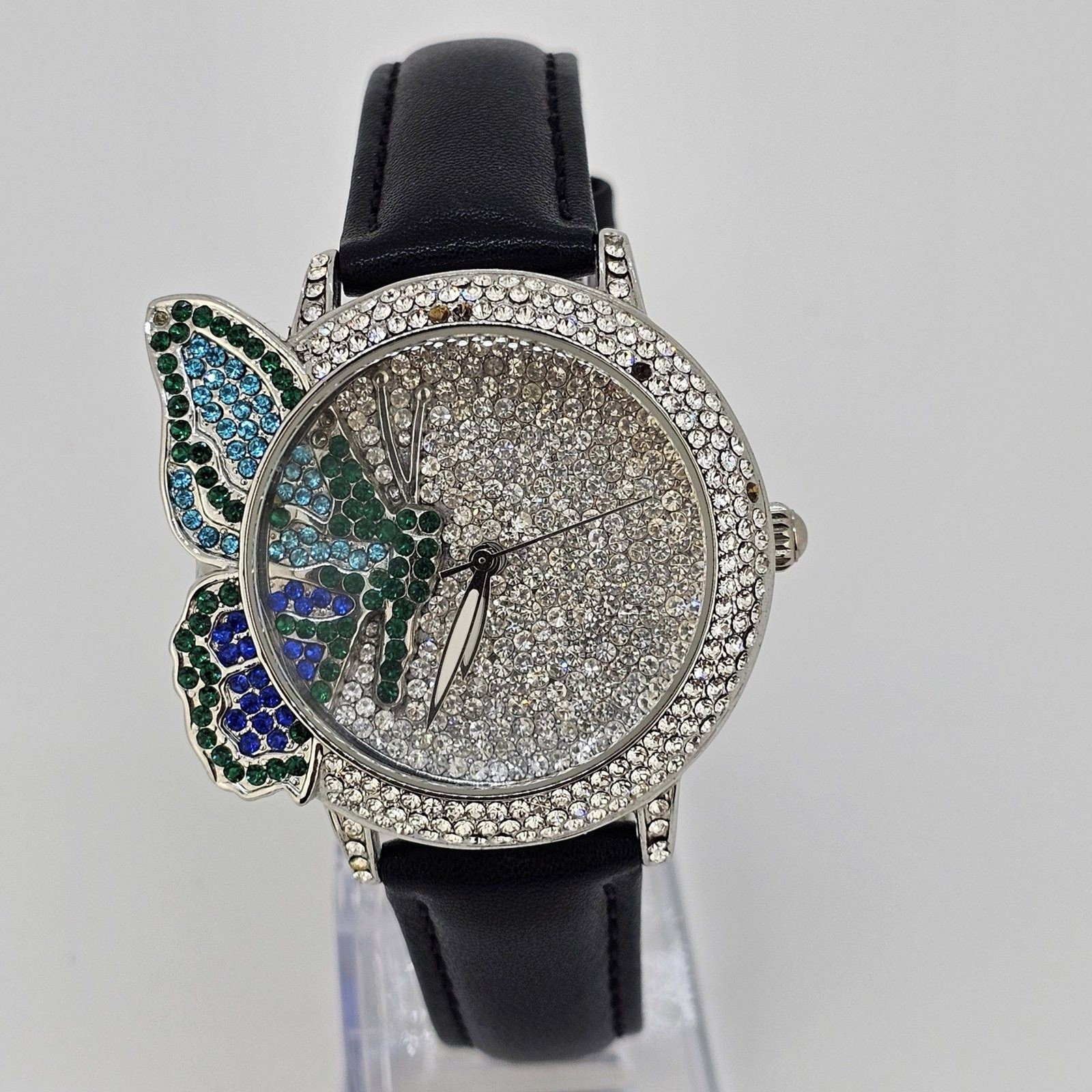 Off Park Women’s Watch Crystal Bling Butterfly New Black Leather Bands Battery