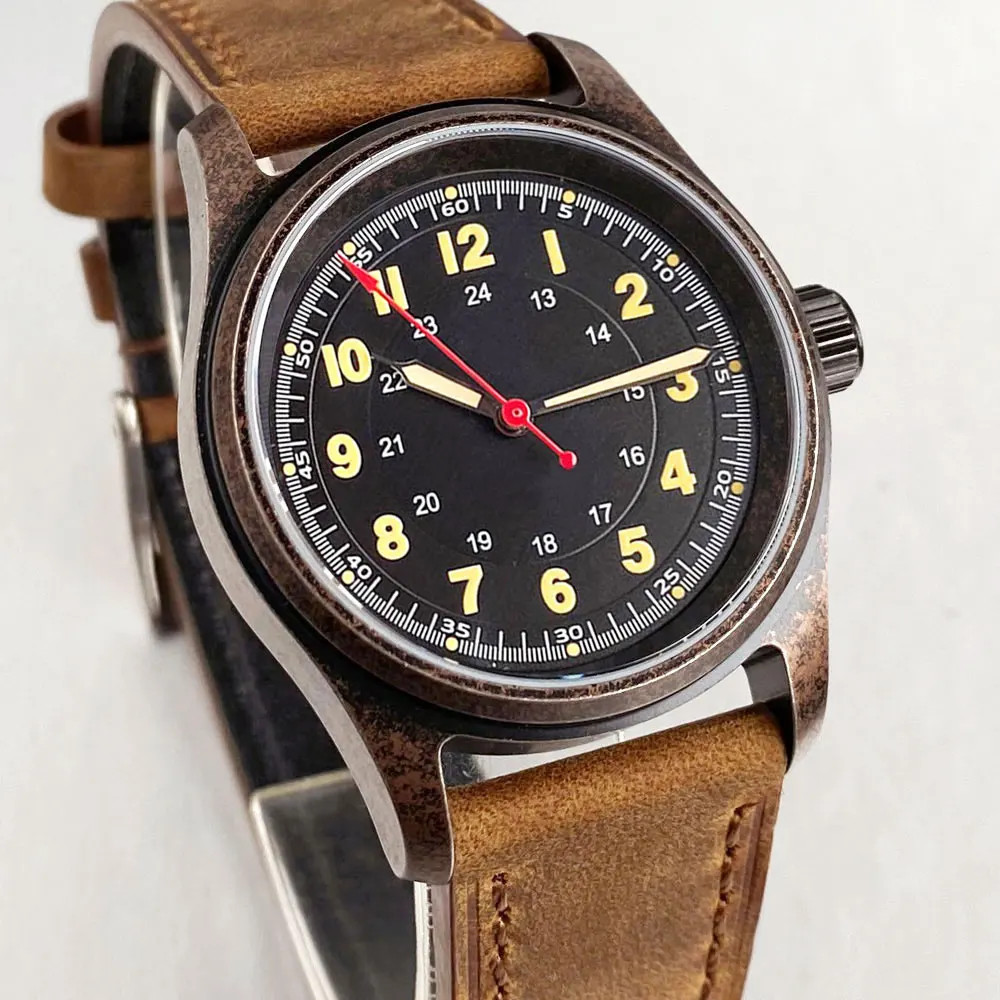 Tandorio 36mm Copper Plating Pilot Vintage Men Watches For Japan NH35 20ATM