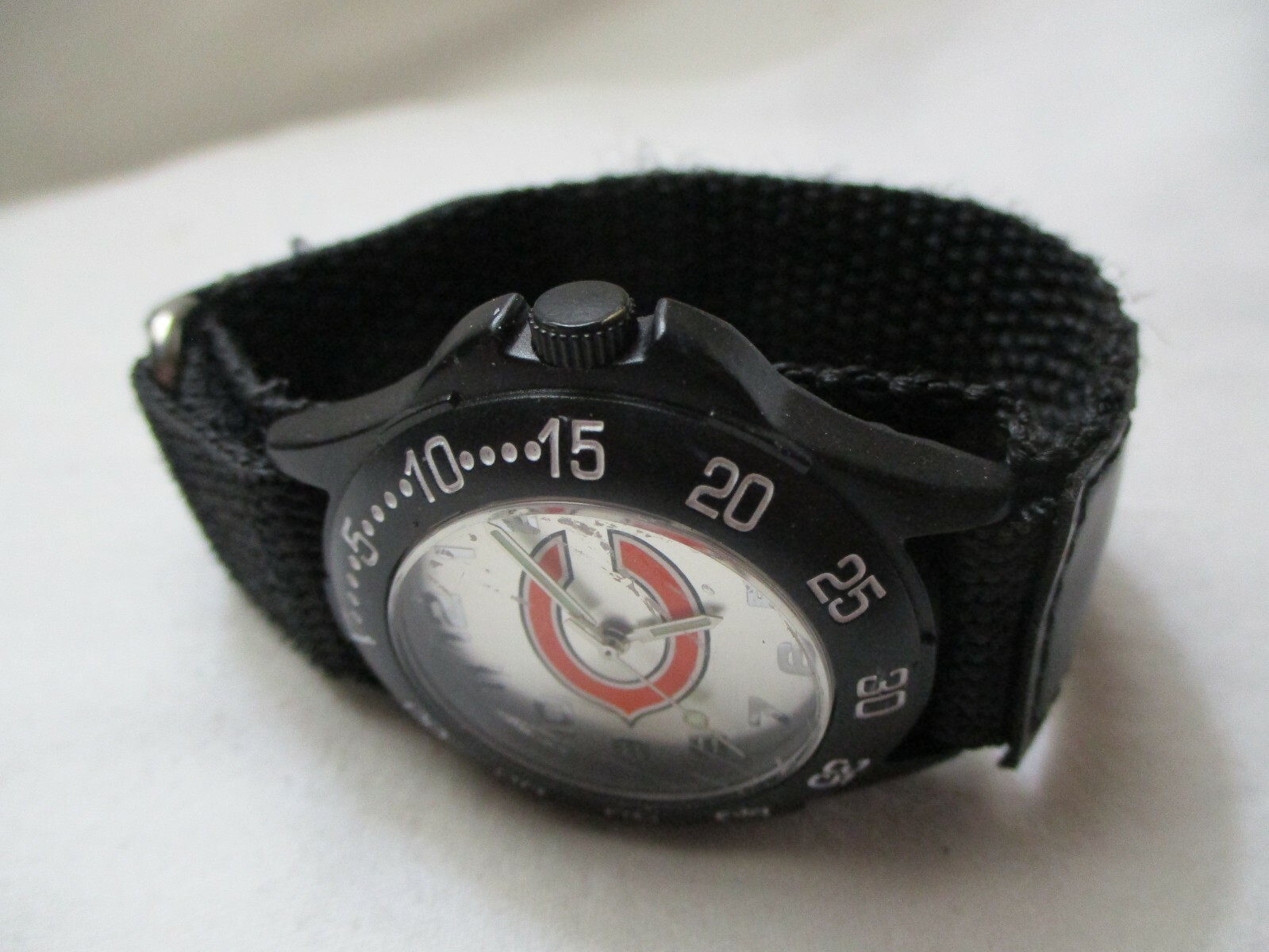 Game Time Wristwatch Black Hook & Loop Band Round Silver Tone Face