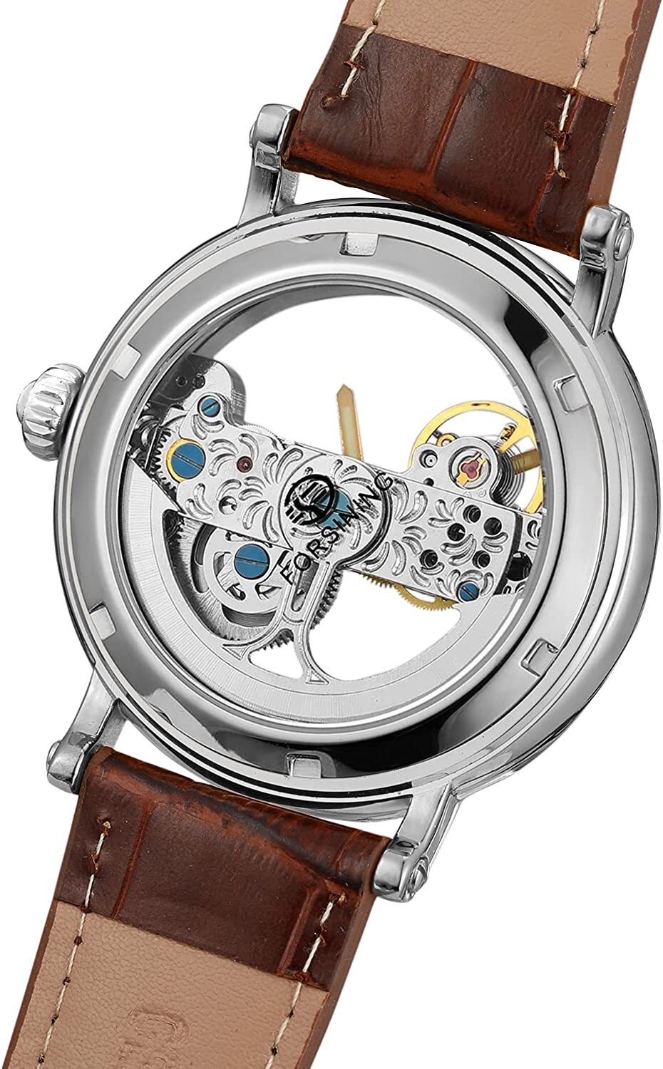 Men’s Unique Design Automatic Self Wind Genuine Leather Strap Skeleton Watch New