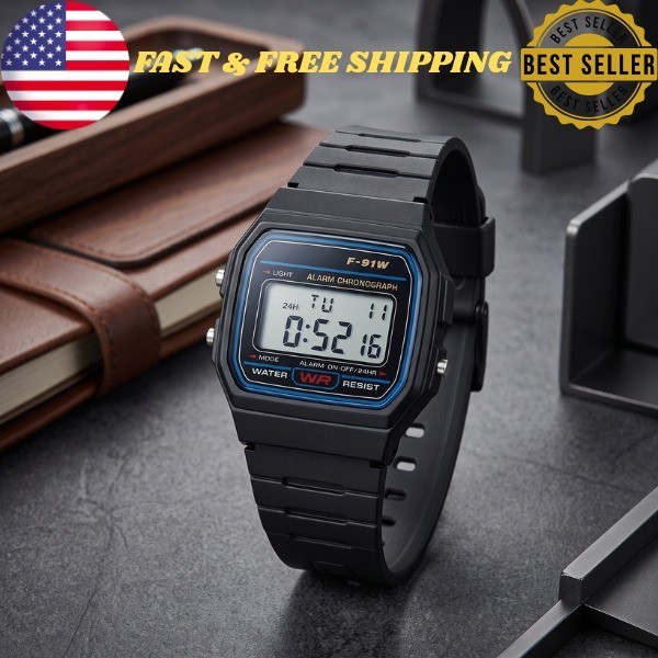 F91W Classic Digital Watch Resin Strap Stopwatch Chronograph Sport Men