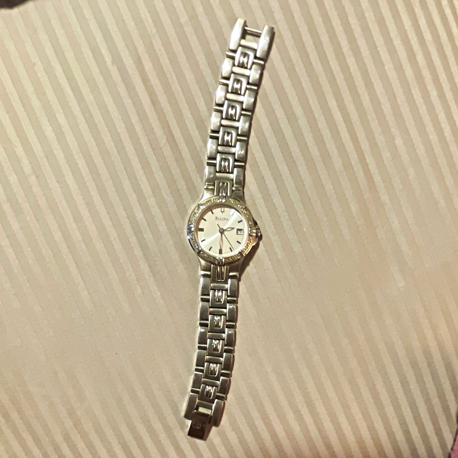 Bulova Women’s Dress Quartz Analog Date Two-Tone SS Bracelet Watch White Dial