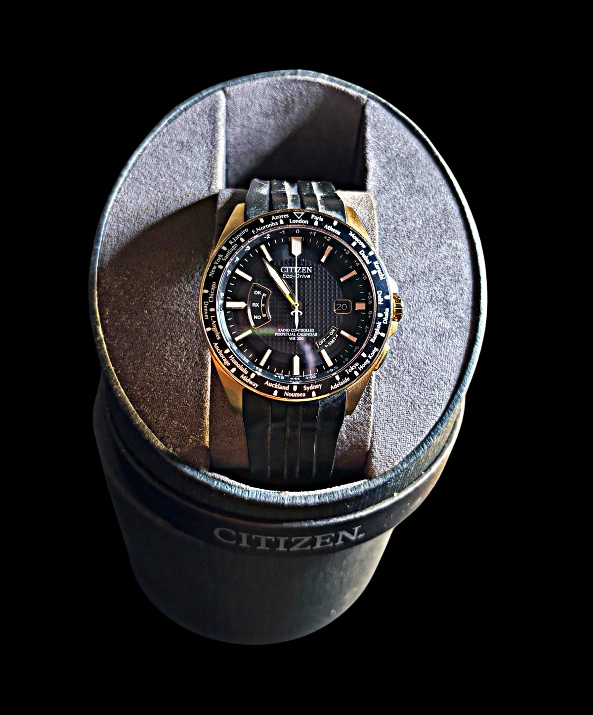 Citizen Eco-Drive Men’s World Time Perpetual Calendar 62/2500 43mm Watch w/ Box