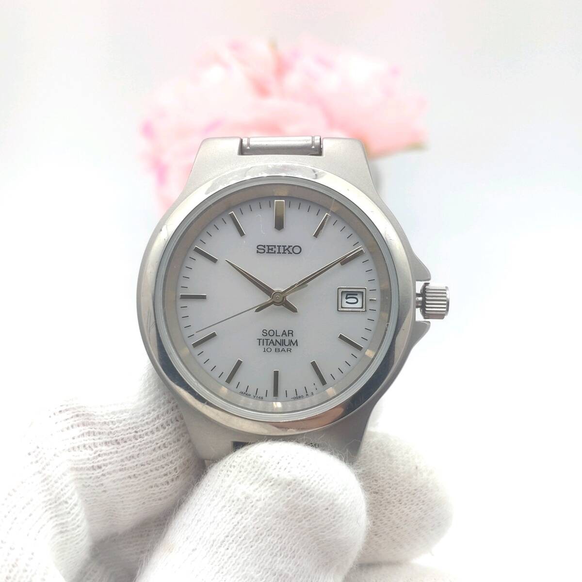 Seiko Solar Titanium Men’s Watch Working Order 80mm Band Authentic