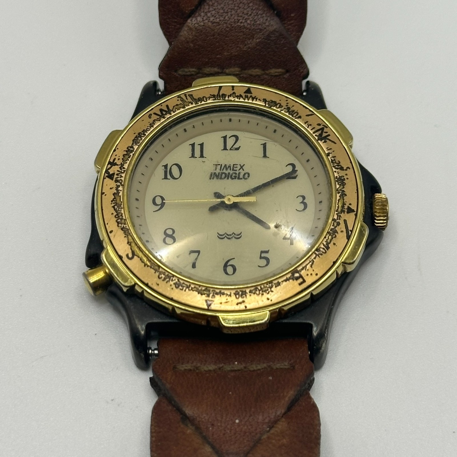 Vintage Timex Indiglo Compass Watch Goldtone – As Is