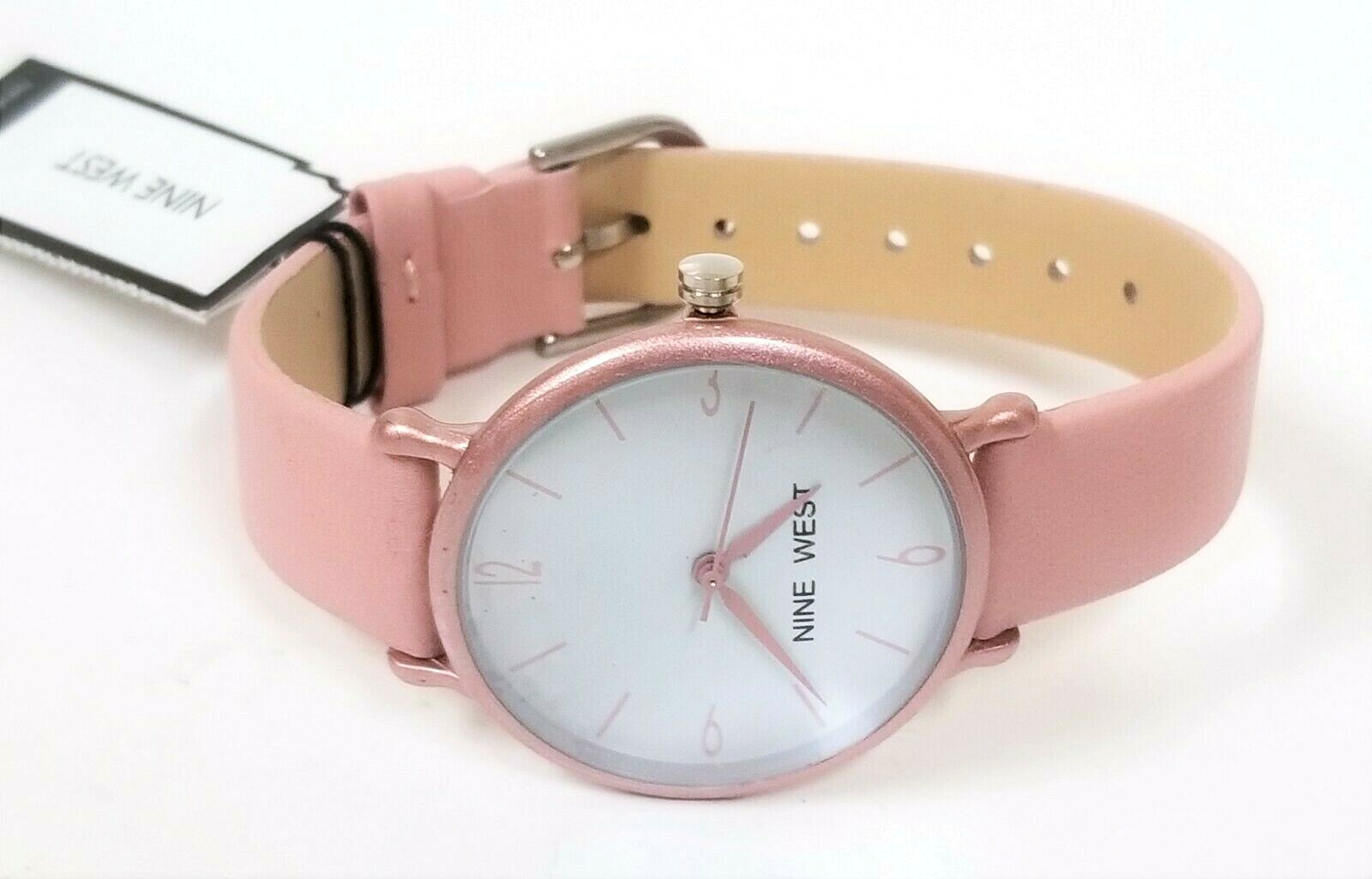 NEW NINE WEST PINK TONE,WHITE DIAL,PINK LEATHERETTE BAND WATCH NW/2319WTBH