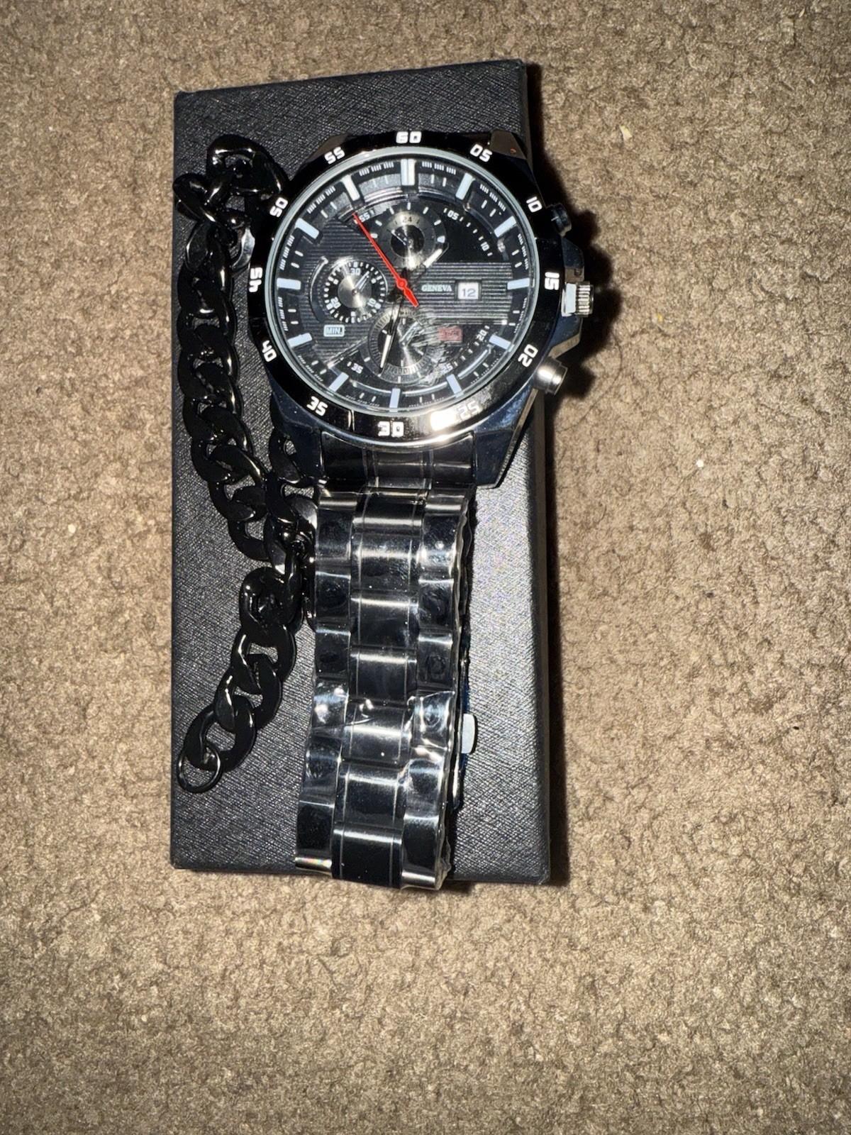 GENEVA Watch, BLACK STEEL Band & BRAZALETE New without box or papersNew without