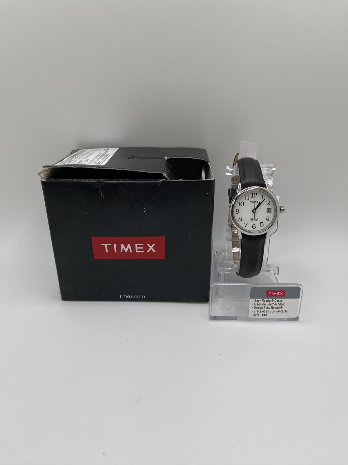 Women’s Timex Easy Reader Watch with Leather Strap – Silver/Black T2H331JT 1