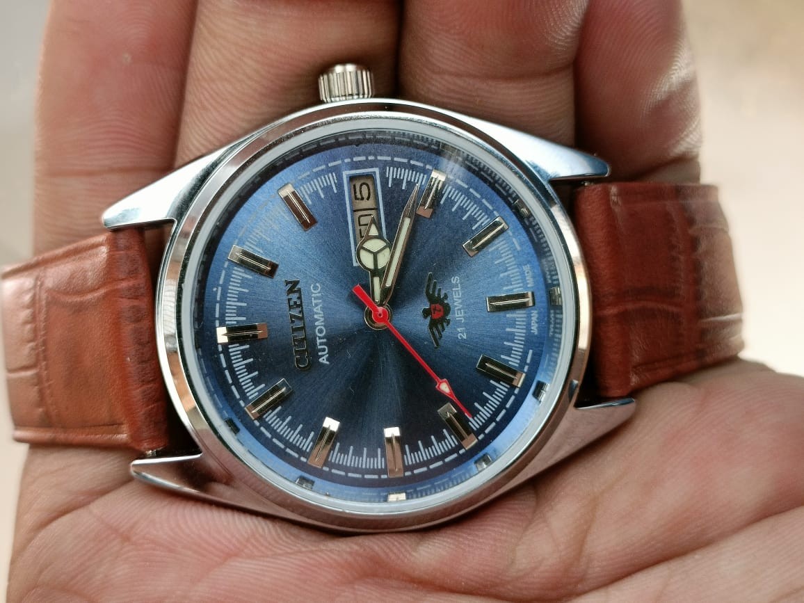 Citizen Automatic Blue Dial Day/Date 21 Jewels Stainless Steel Mens Wrist Watch
