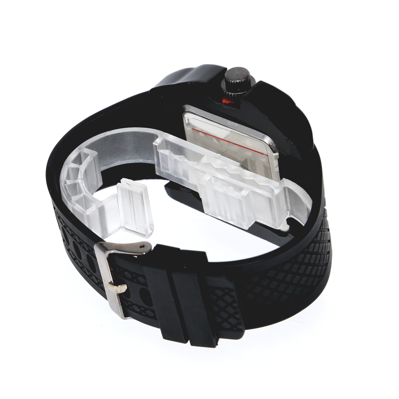 53mm Wide Oversized Square Men’s Quartz Watch with Black Silicone Band