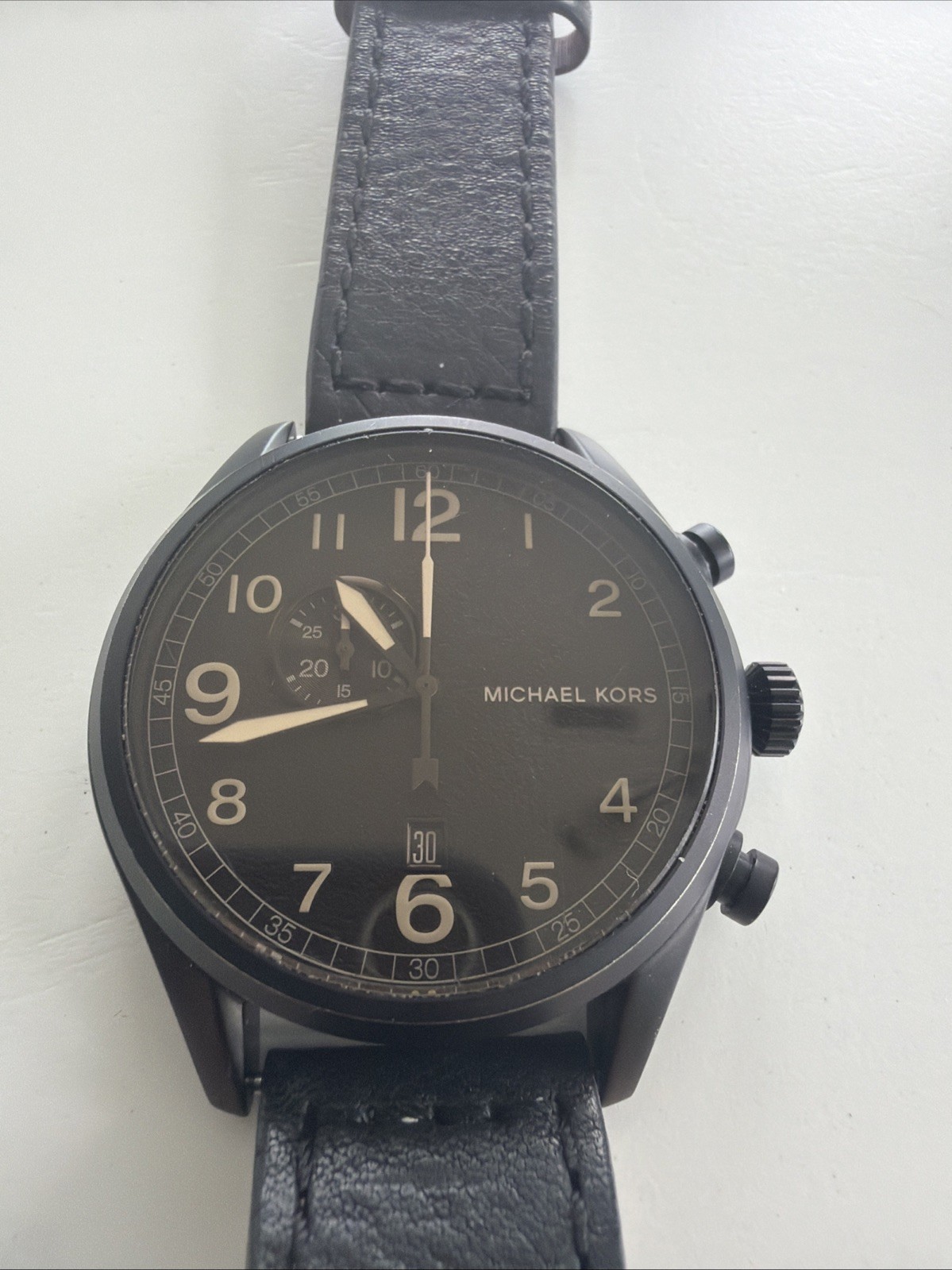 Michael Kors MK7069 Hangar Multi Functional Mens Leather Strap Wrist Watch 45mm