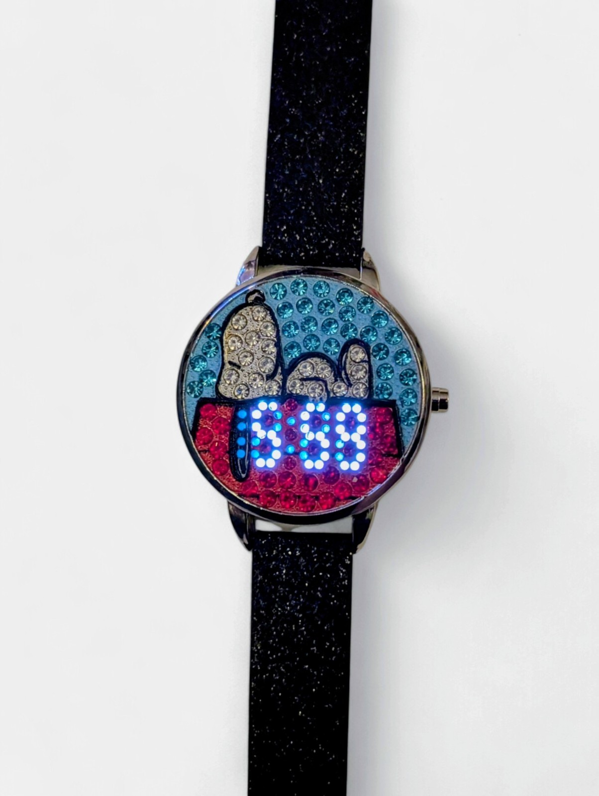 Peanuts Snoopy LED Watch Rhinestone Red White Blue Face w/ Box Unisex