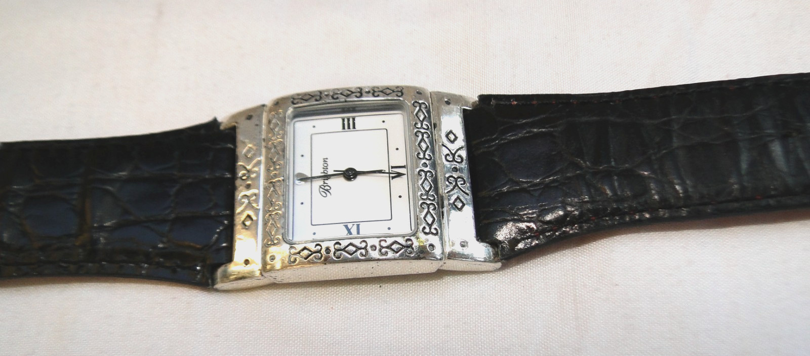 Brighton Plymouth Silver & Reversible Black Red Leather Watch