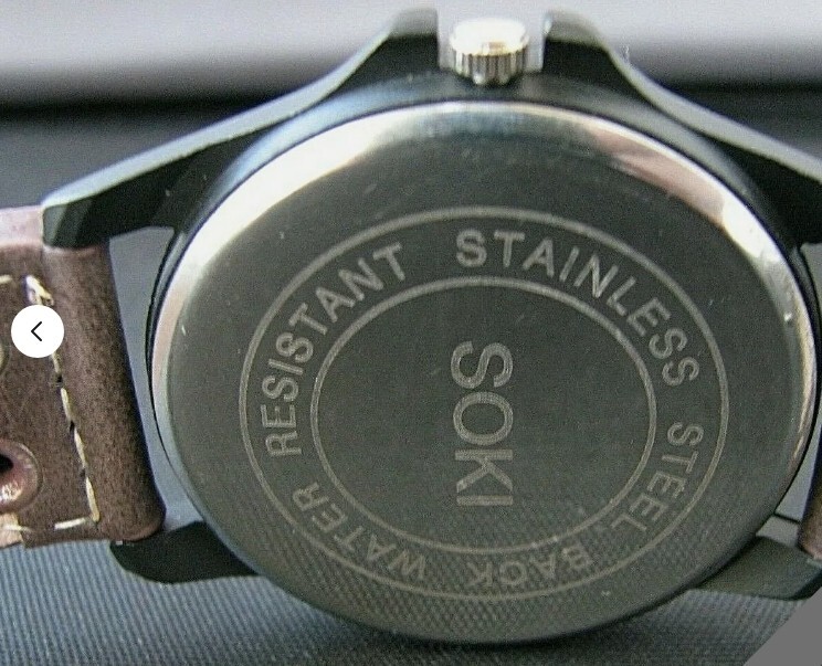 SOKI Men’s Date watch with battery powered quartz movement and Leather bracelet.