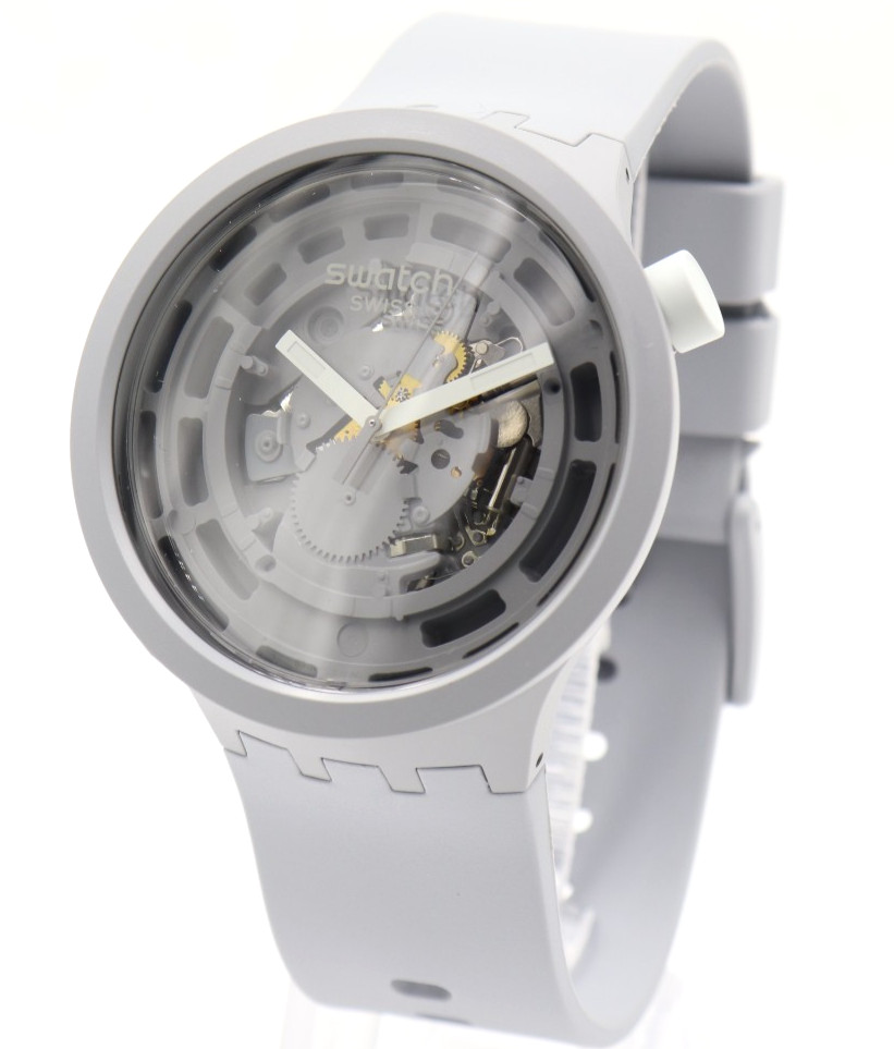 New Swiss Swatch Big Bold C-Gray Silicone Skeleton Watch 47mm SB03M100 $145