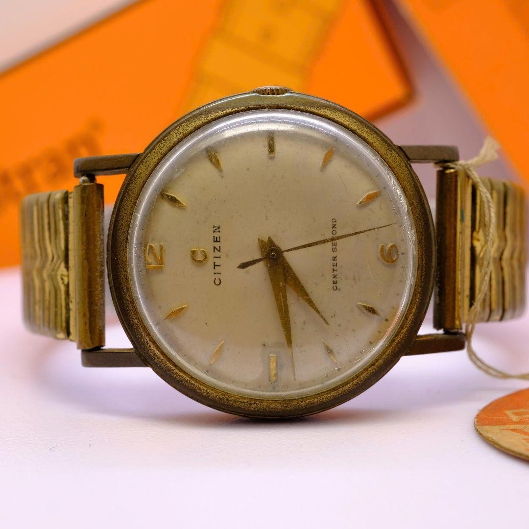 Citizen 20 Micron Manual Wind Watch Center Second 34.4mm Gold Tone Japan