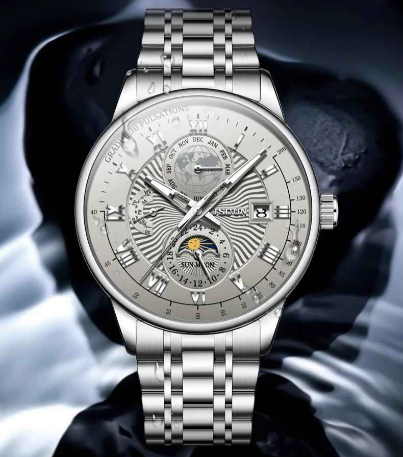 Automatic Mechanical Waterproof Watch Men’s Moon Phase Luxury Date Men Strap