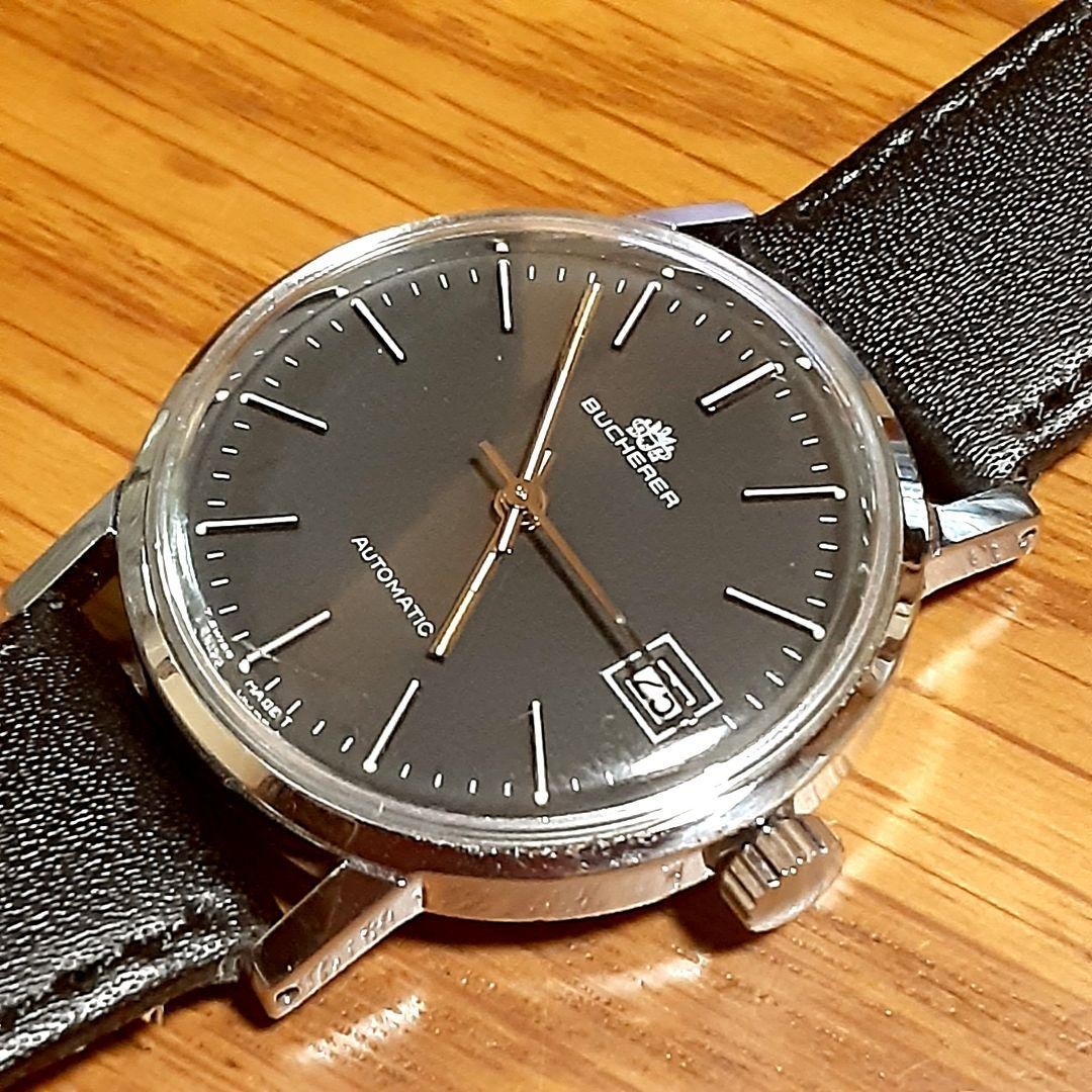 BUCHERER Black Dial Date Automatic Watch Men 3.65cm Case Free Size Working
