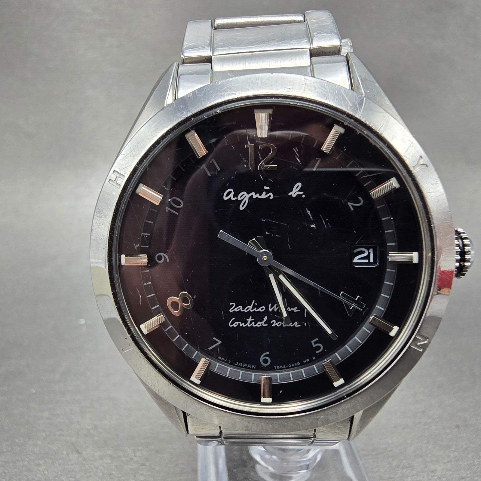 Seiko Agnes B Solar Watch Men 42mm Black Dial Steel Date Round Runs 7B52-0AJ0