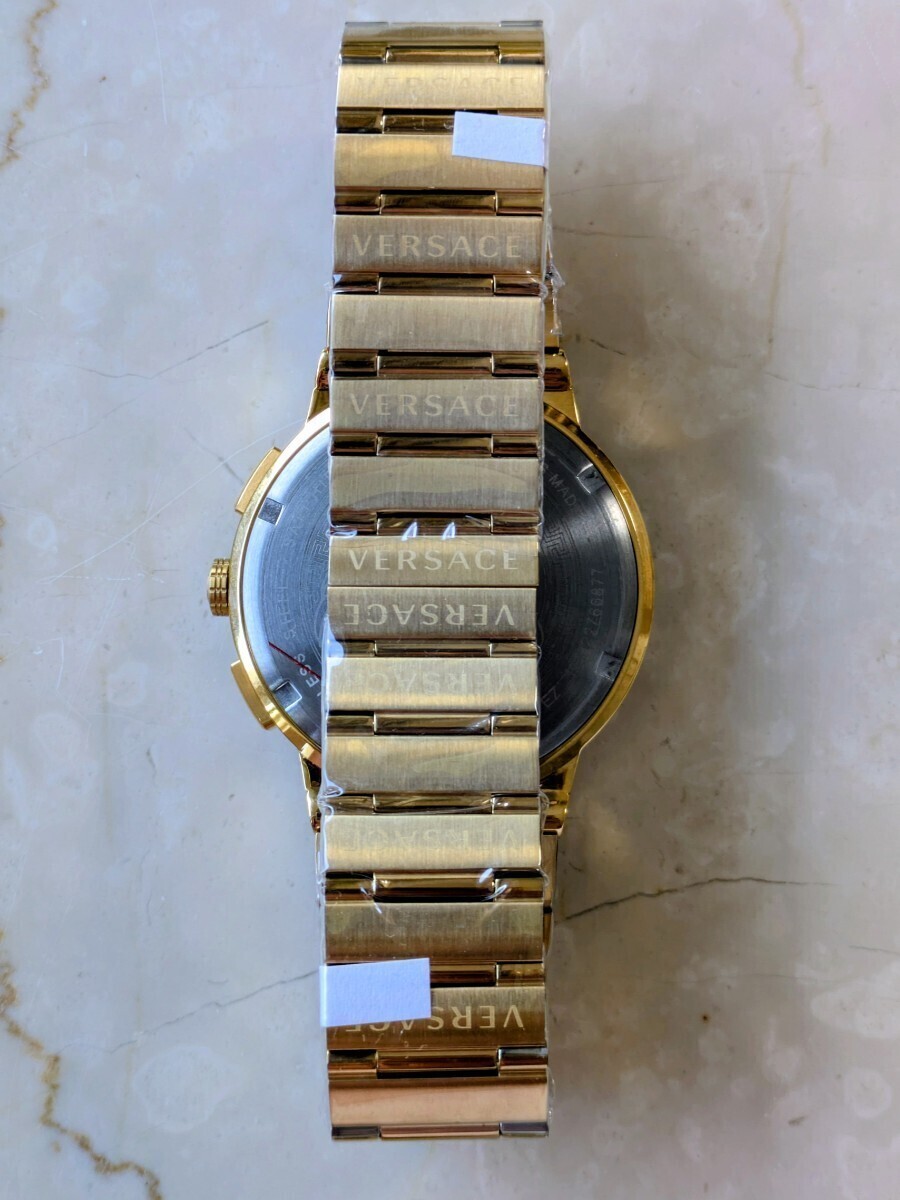 [B1Y] Versace Greca Logo Chronograph Gold Dial Men’s Watch VEZ900421 [t5s]