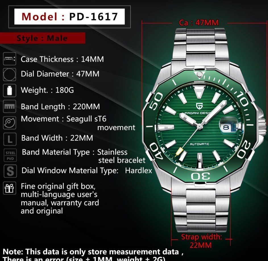 Pagani Design Automatic Mechanical Watch For Men’s Stainless Steel Luxury