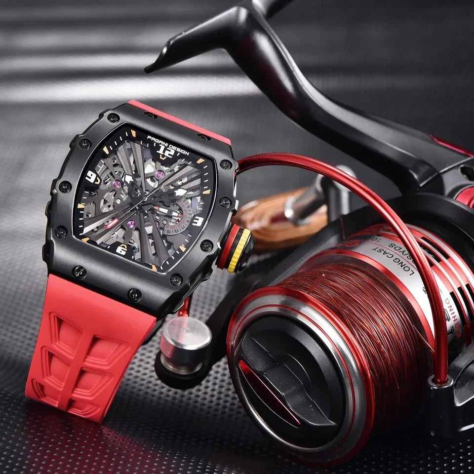 Pagani Design PD-1738 Red Skeleton Silicone Automatic Men’s Watch
