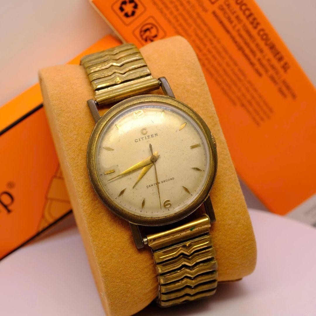 Citizen 20 Micron Manual Wind Watch Center Second 34.4mm Gold Tone Japan