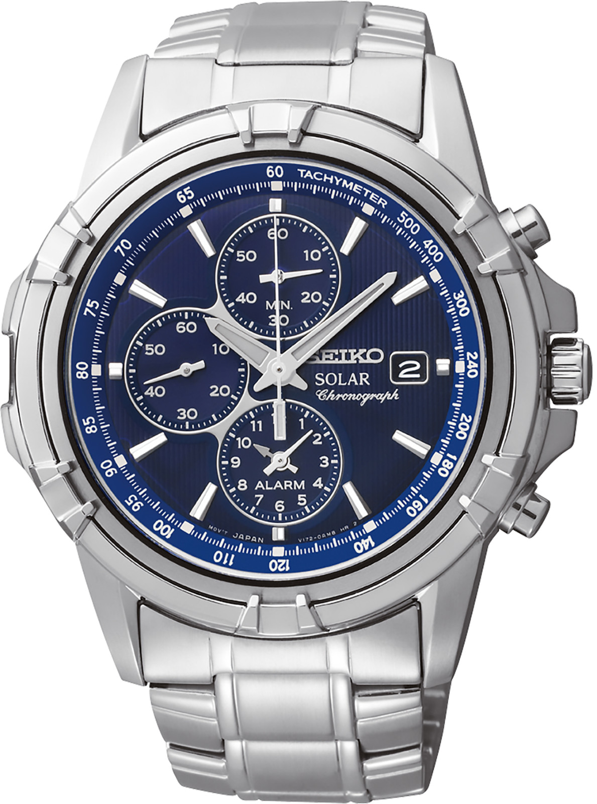 Seiko Essentials Solar Alarm Chronograph SS Blue Dial Men’s Watch SSC141