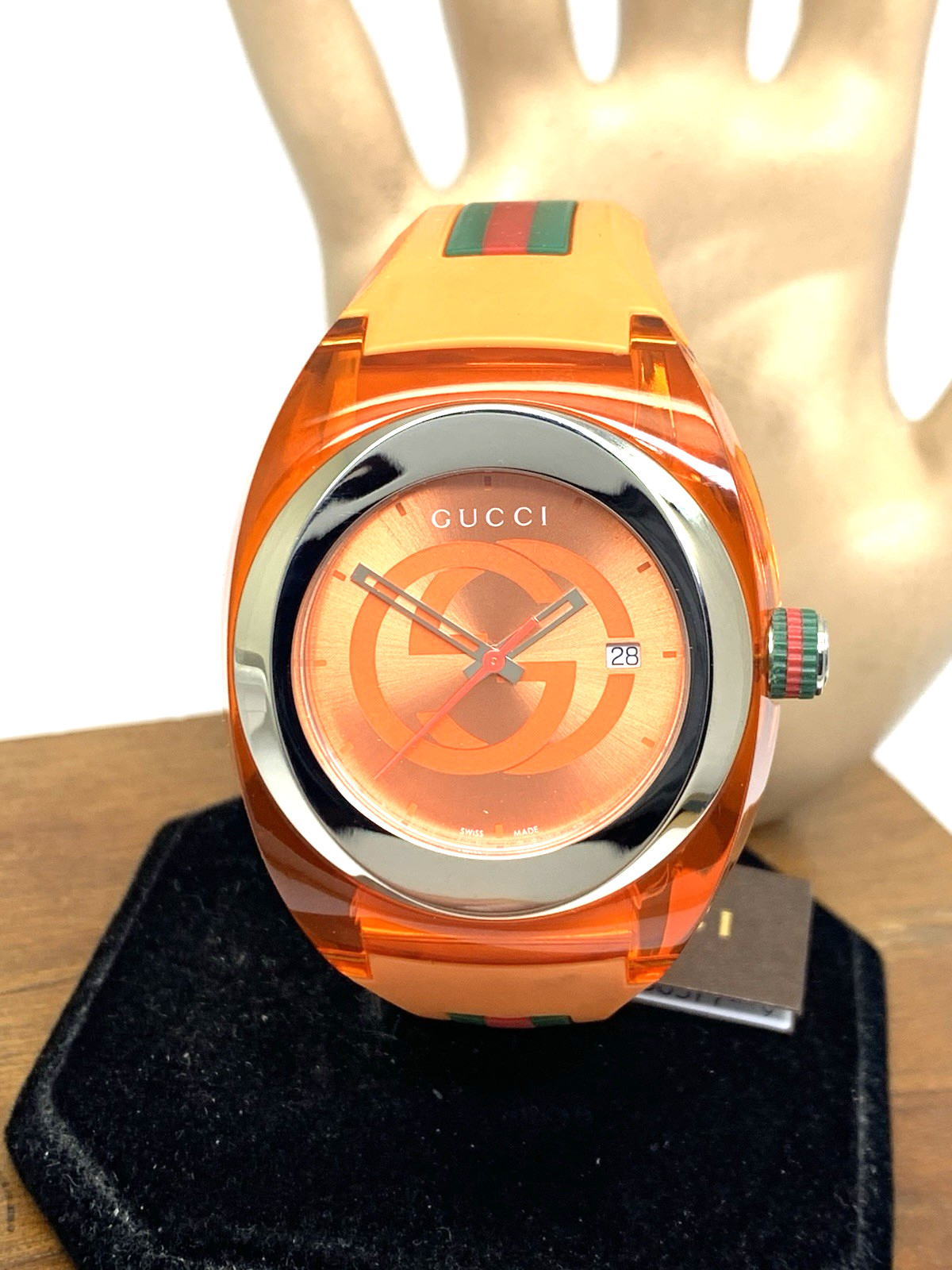 GUCCI Men’s Watch SYNC YA137108 Swiss Quartz Orange Rubber Band 46mm