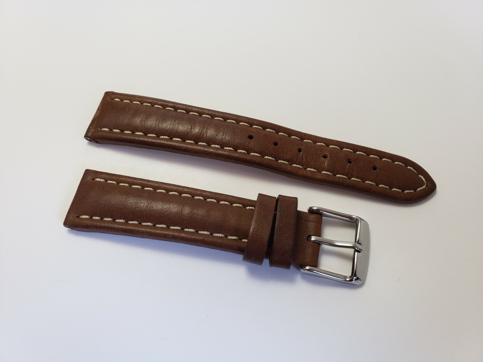 GENUINE LIGHT BROWN STITCHED LEATHER STRAP 19MM WITH TANG BUCKLE