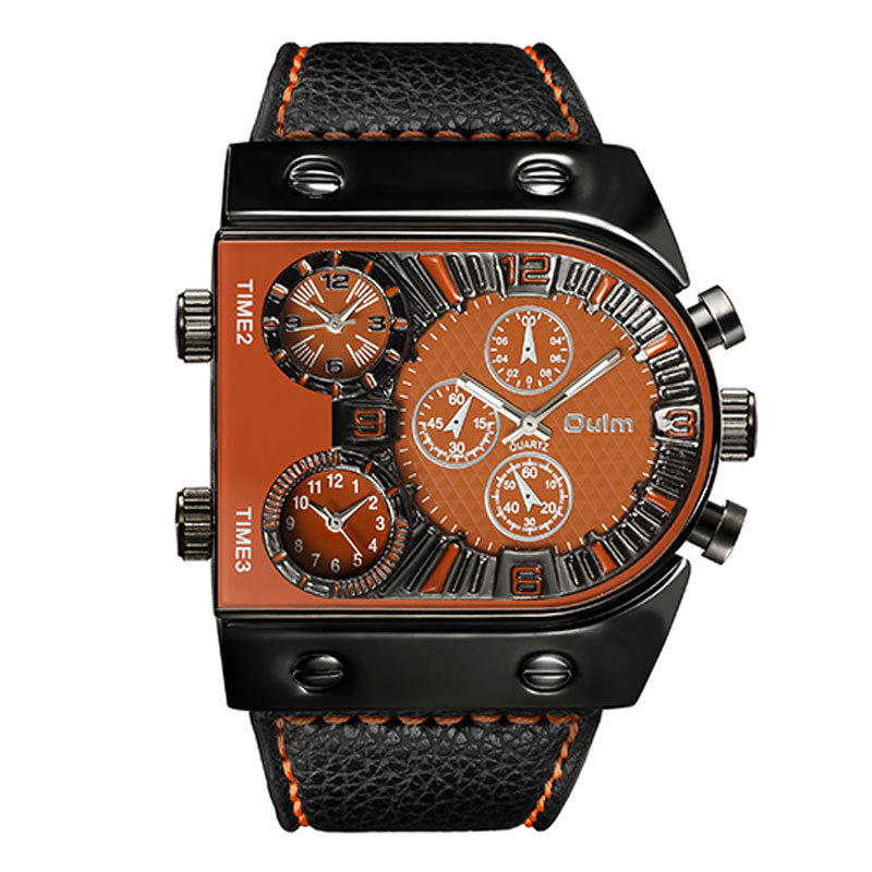 OULM Casual Men’s Multiple Time Zone Military Quartz Wrist Watches Leather Strap