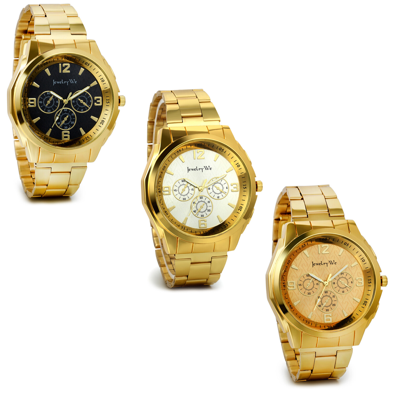 New Luxury Men Fashion Gold Tone Analog Quartz Stainless Steel Wrist Watch