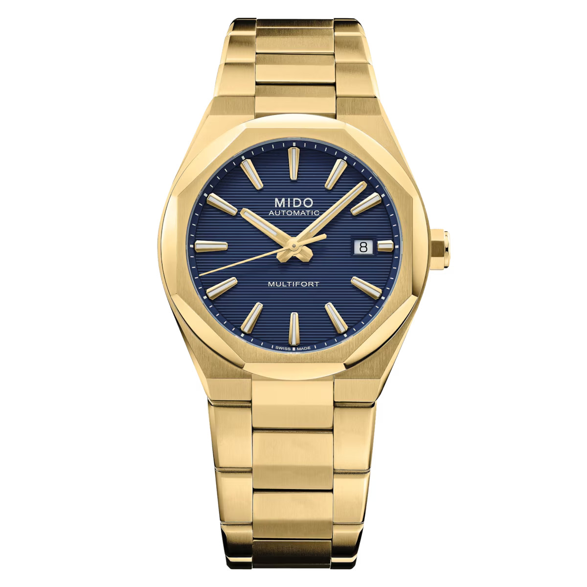 Brand New Mido Multifort 8 One Crown Gold with Blue Dial | M055.507.33.041.00