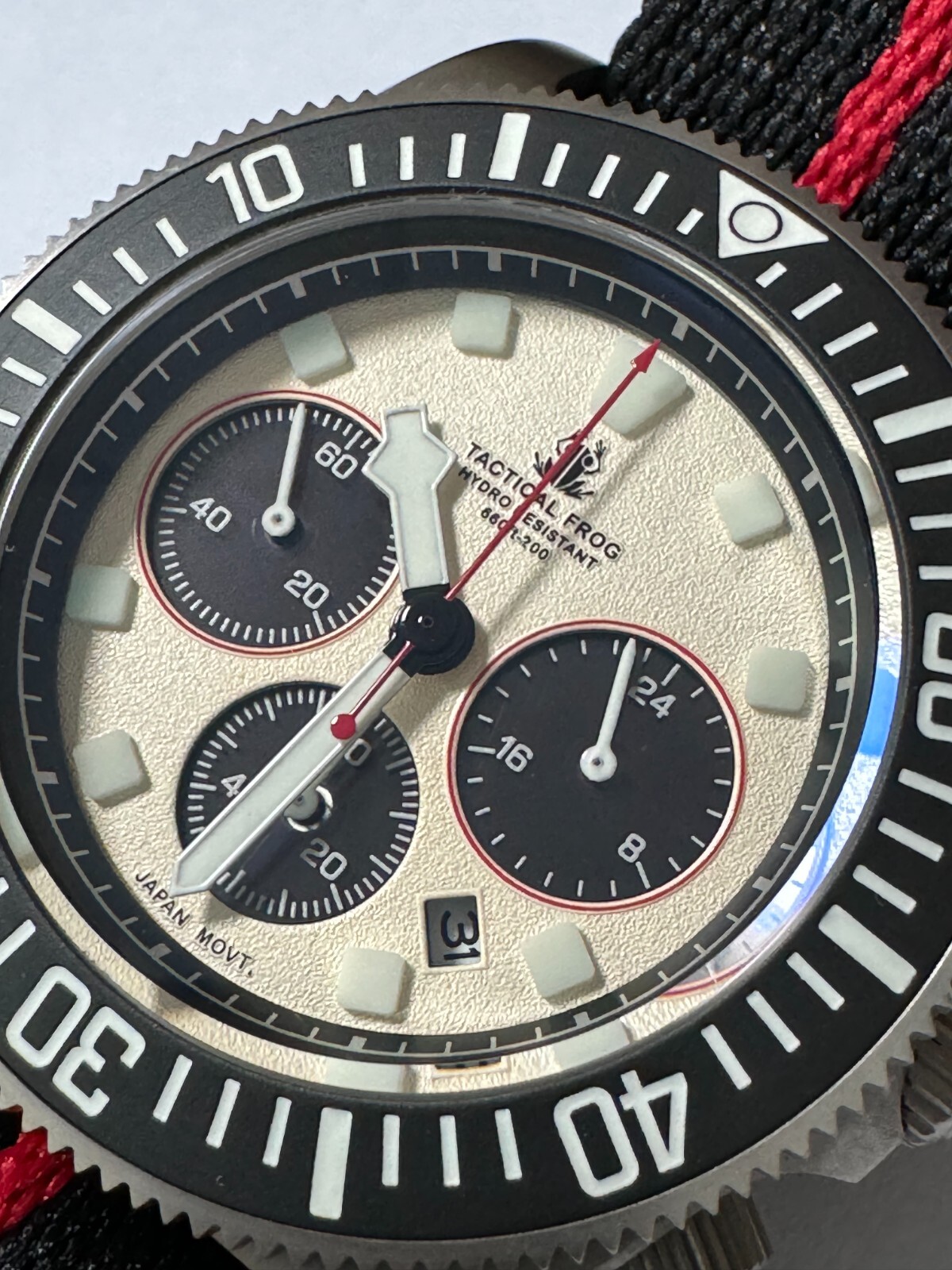 TACTICAL FROG Titanium VS75B Solar Power Quartz Chronograph Watch Newman Panda