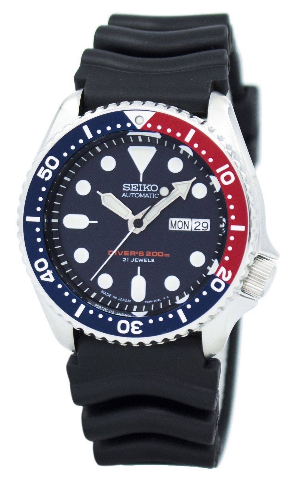 Seiko SKX009J1 Mens Watch Automatic Divers 200M 21 Jewels Japan Rubber Strap