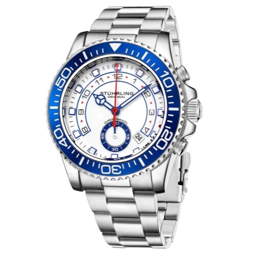 Stuhrling 3966 2 Aquadiver Quartz Chronograph Date Blue Mens Watch