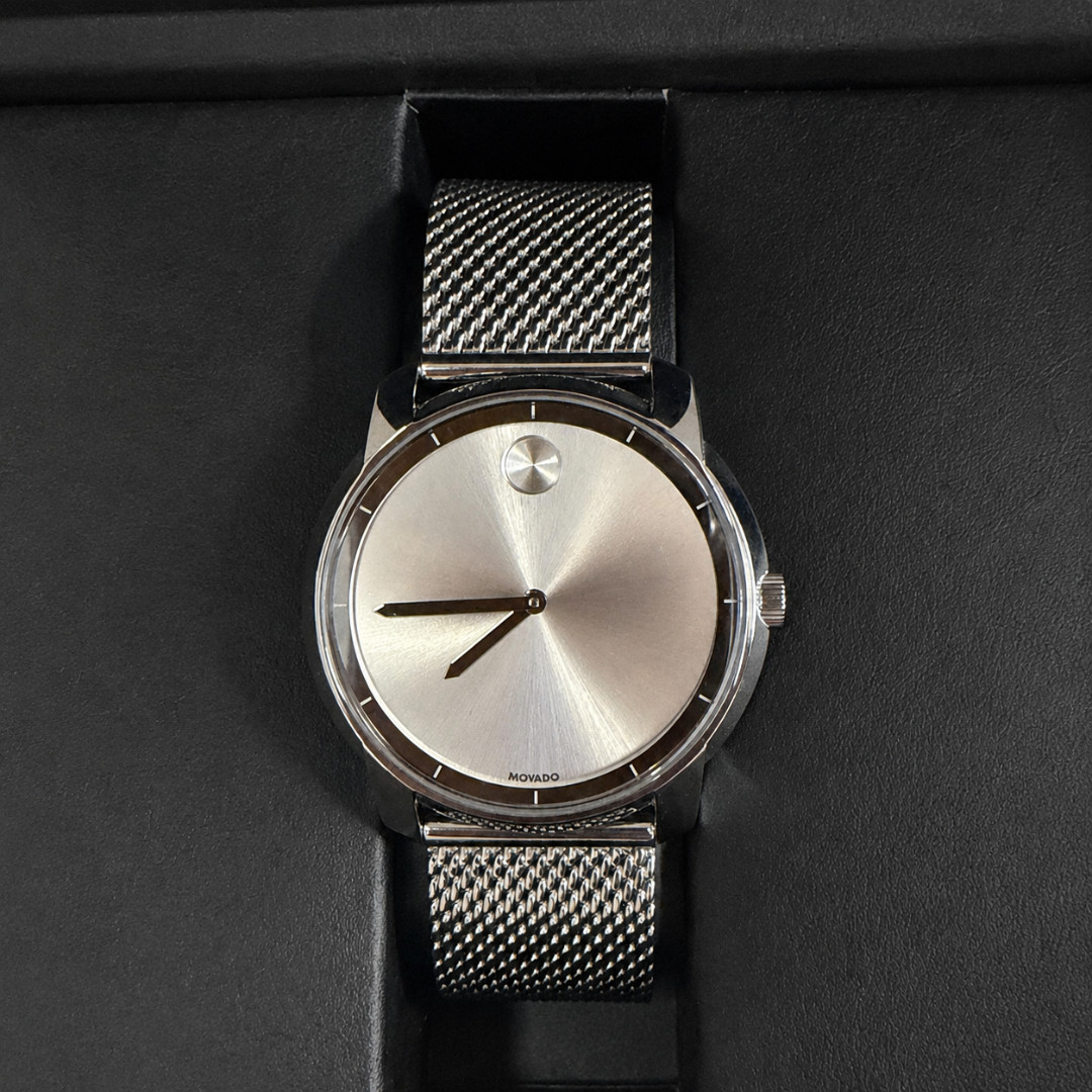 Movado Bold Series Silver Stainless Steel Mesh Silver Dial Quartz Watch for Men
