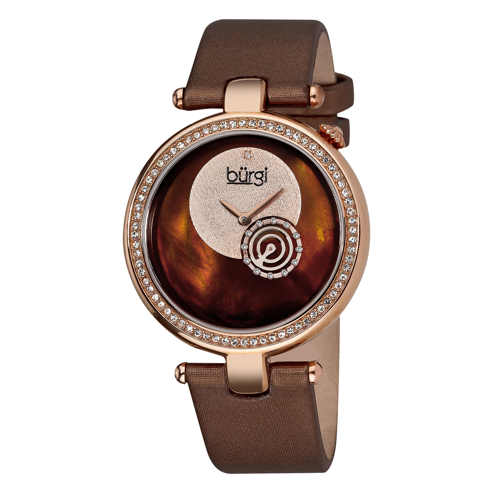 Women’s Burgi BUR042BR Beveled Crystal Bezel Mother of Pearl Diamond Dial Watch