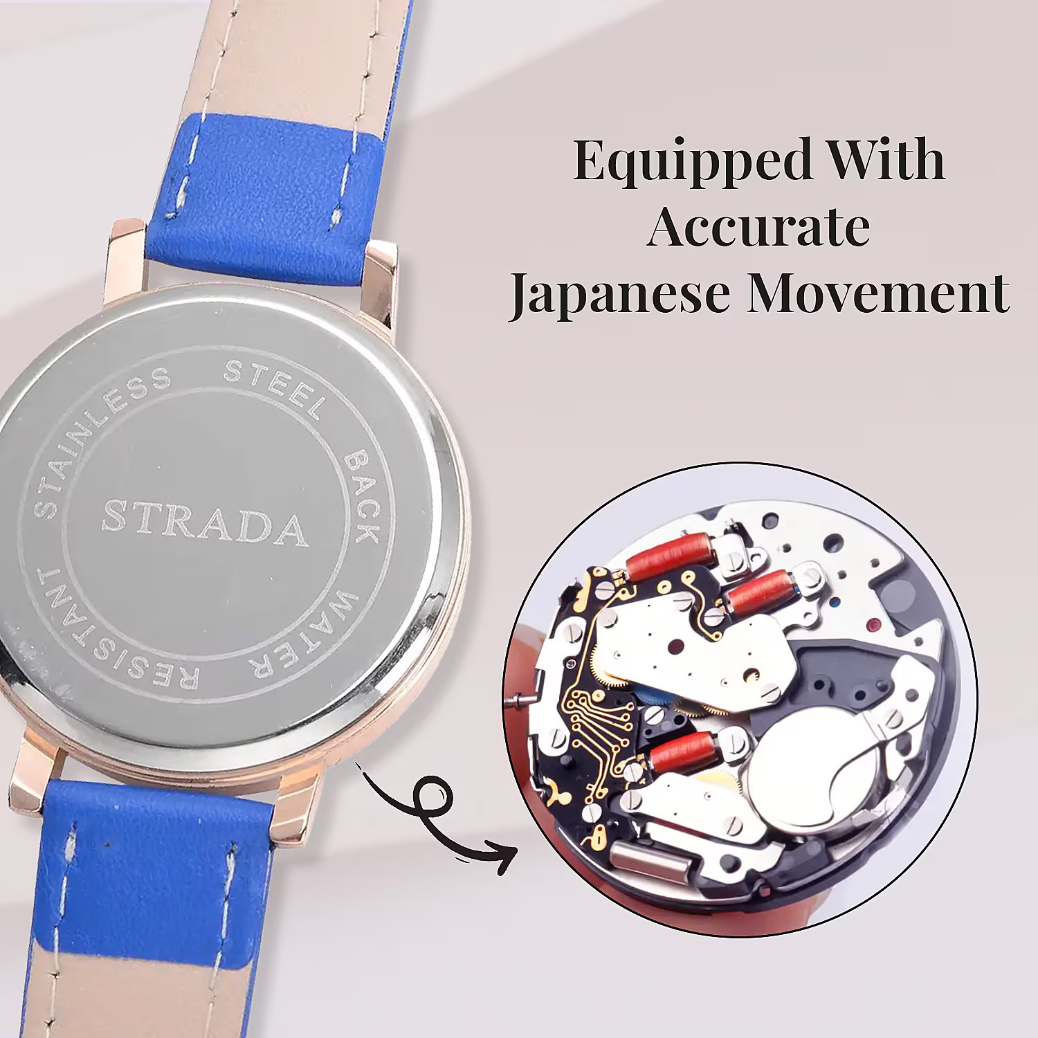 Japanese Movement Earth Pattern Dial Watch in Blue Faux Leather Strap