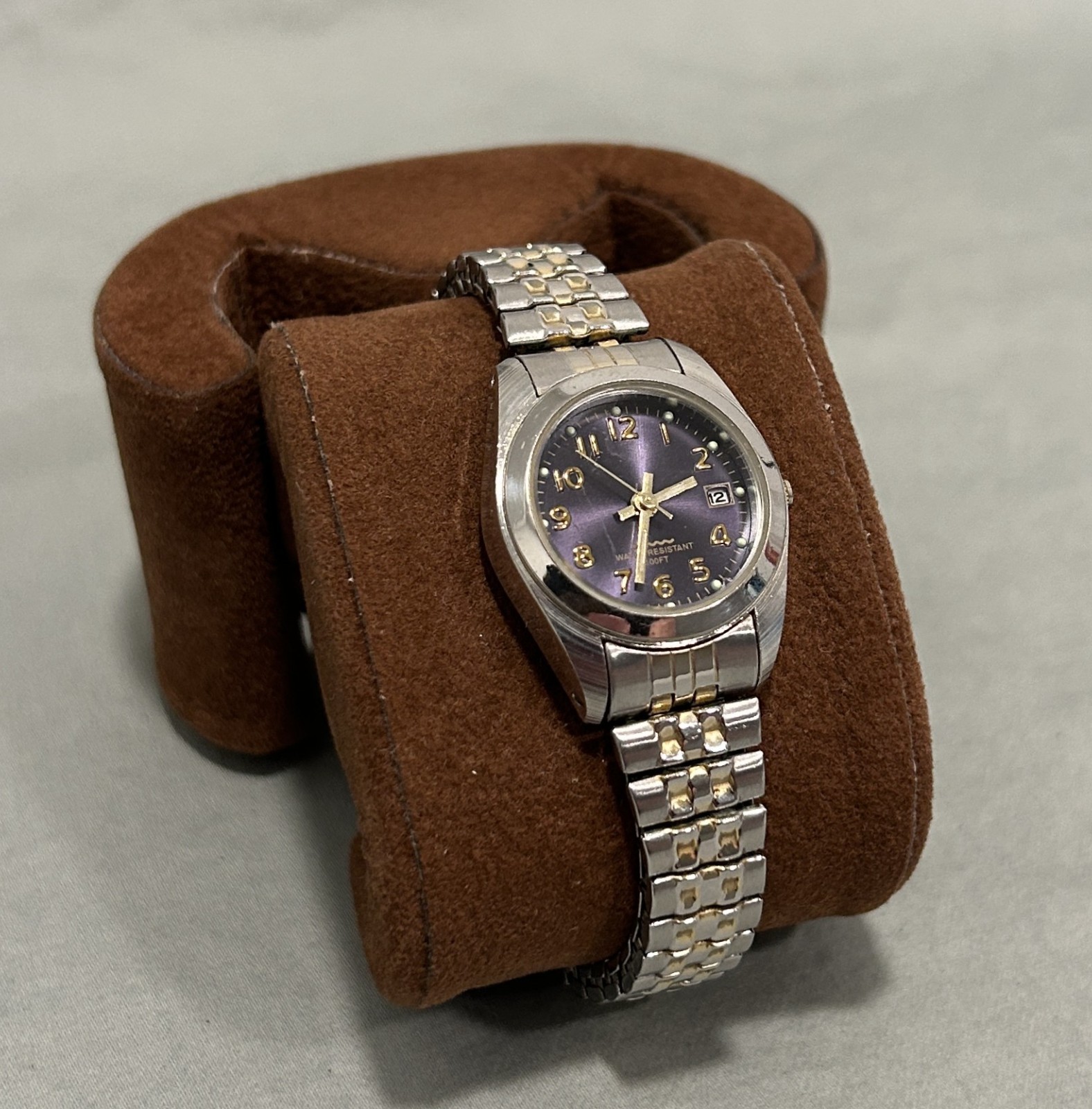 Women’s Quartz Watch Purple Dial Date Two-Tone Stretch Band WS770 PC22
