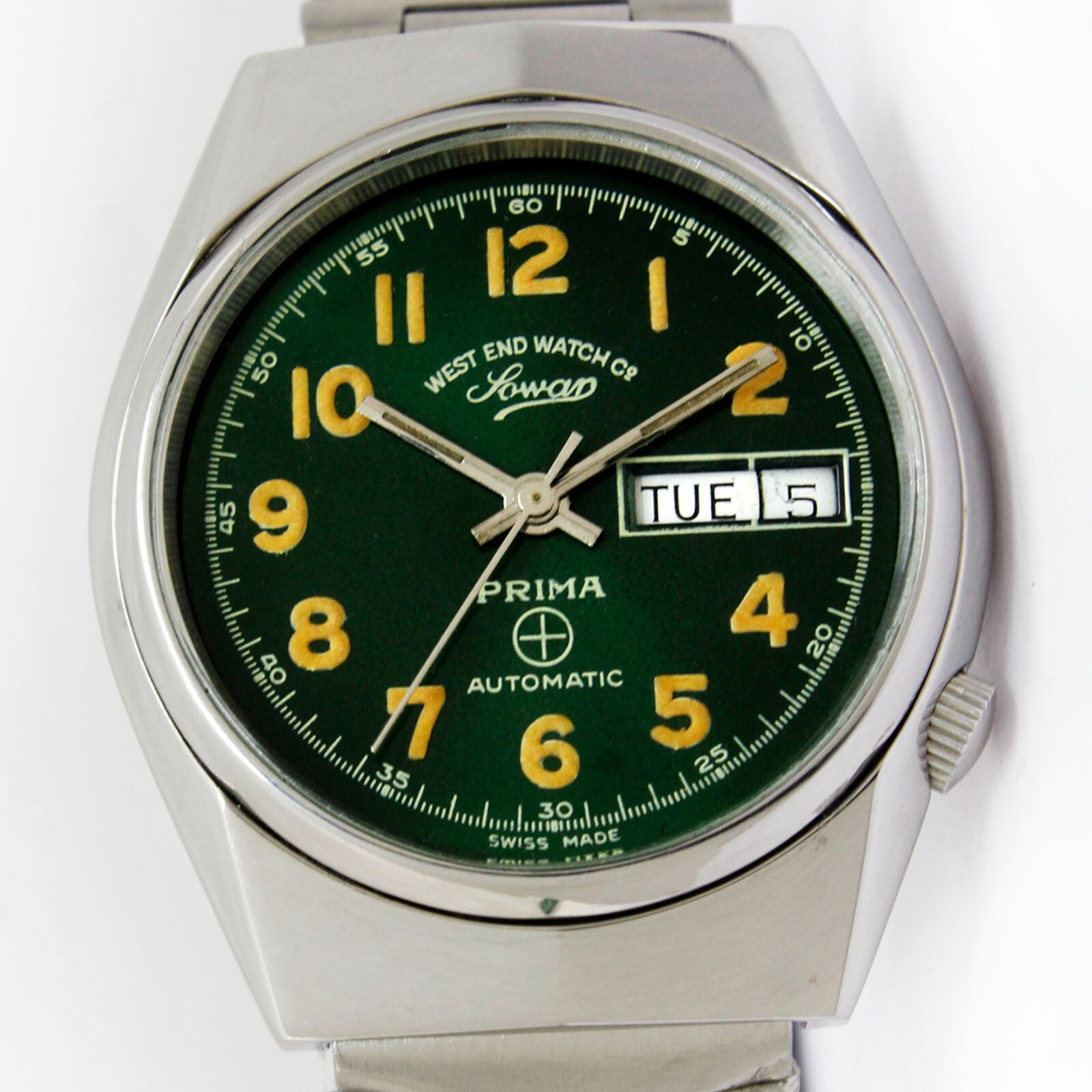Vintage WEST END Watch Co Sowar Prima Automatic Quick Day Date Steel Men’s Watch