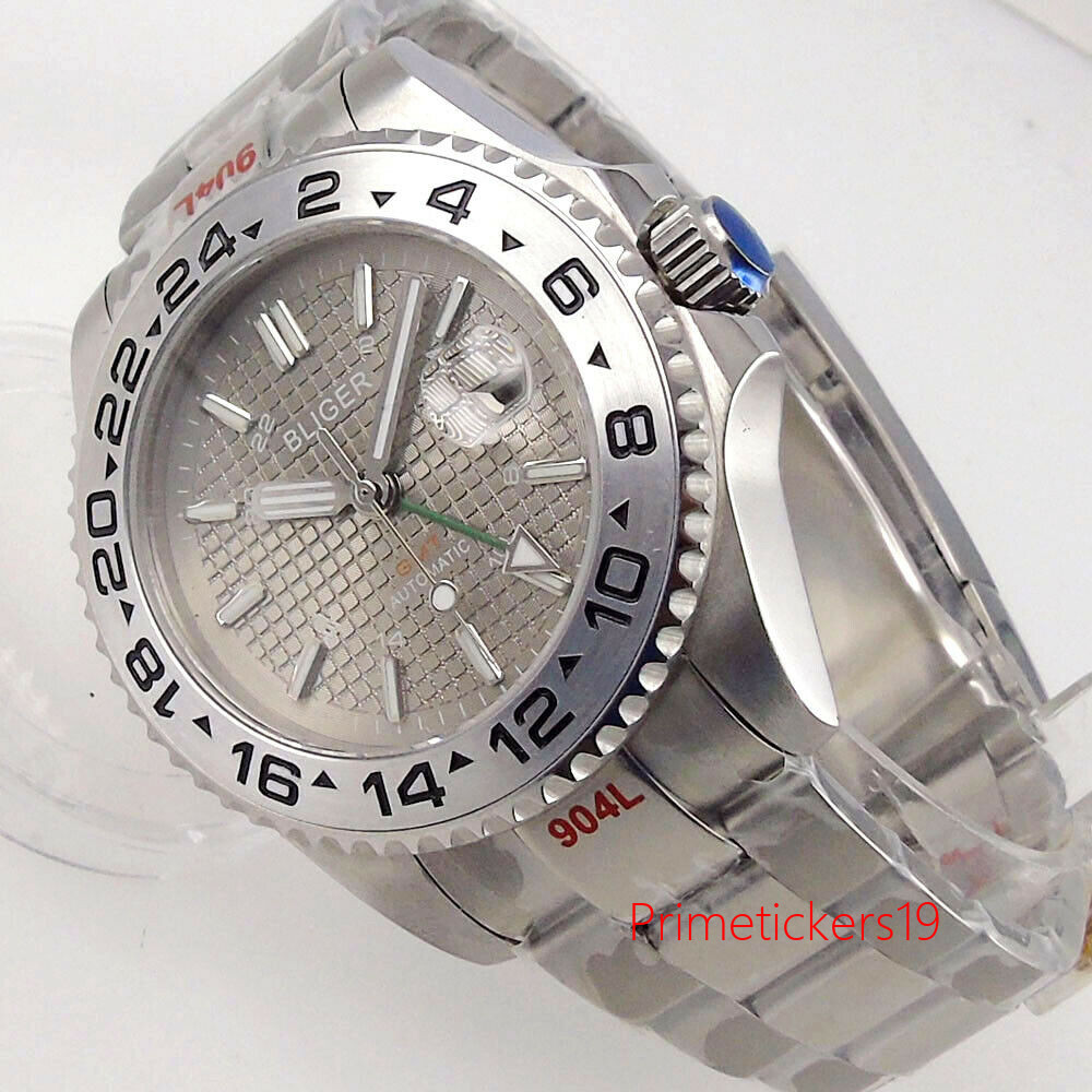 Bliger GMT Mingzhu3804 40mm Automatic Men Watch Grey/Black/White/Blue Grid Dial