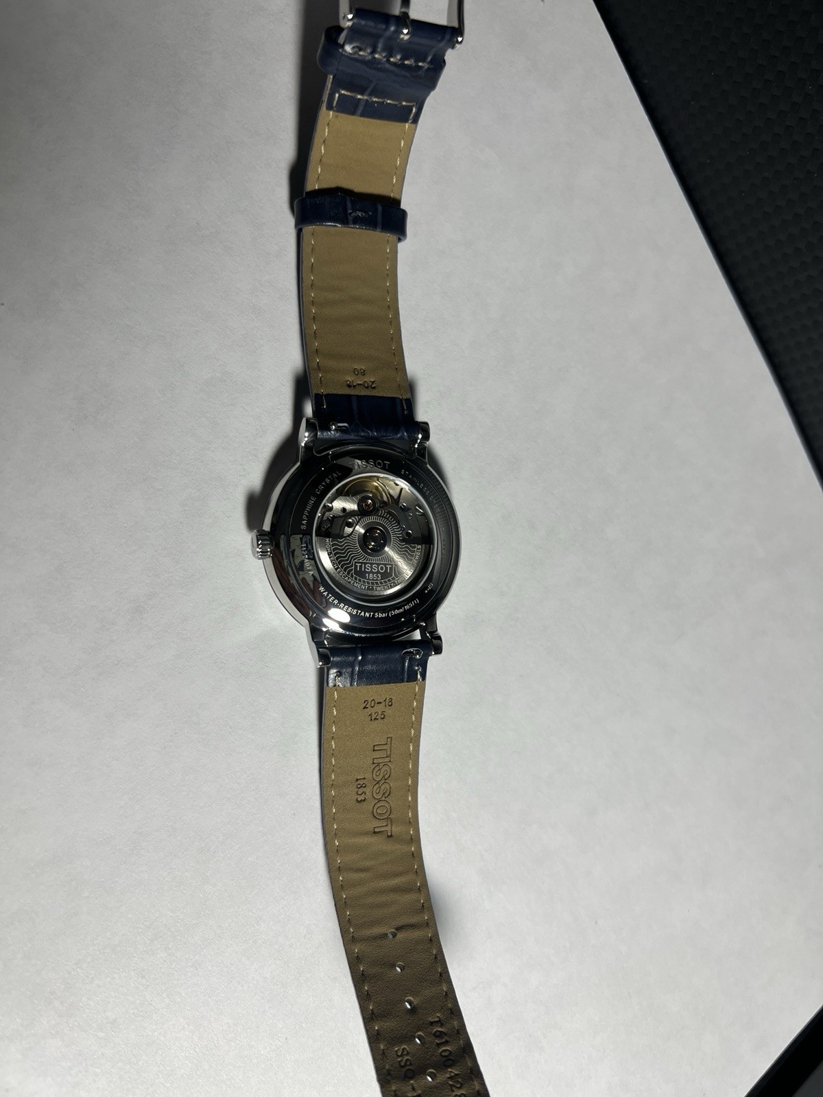 Tissot Carson Powermatic 80 Automatic 40mm Blue Dial Roman Leather Strap Date