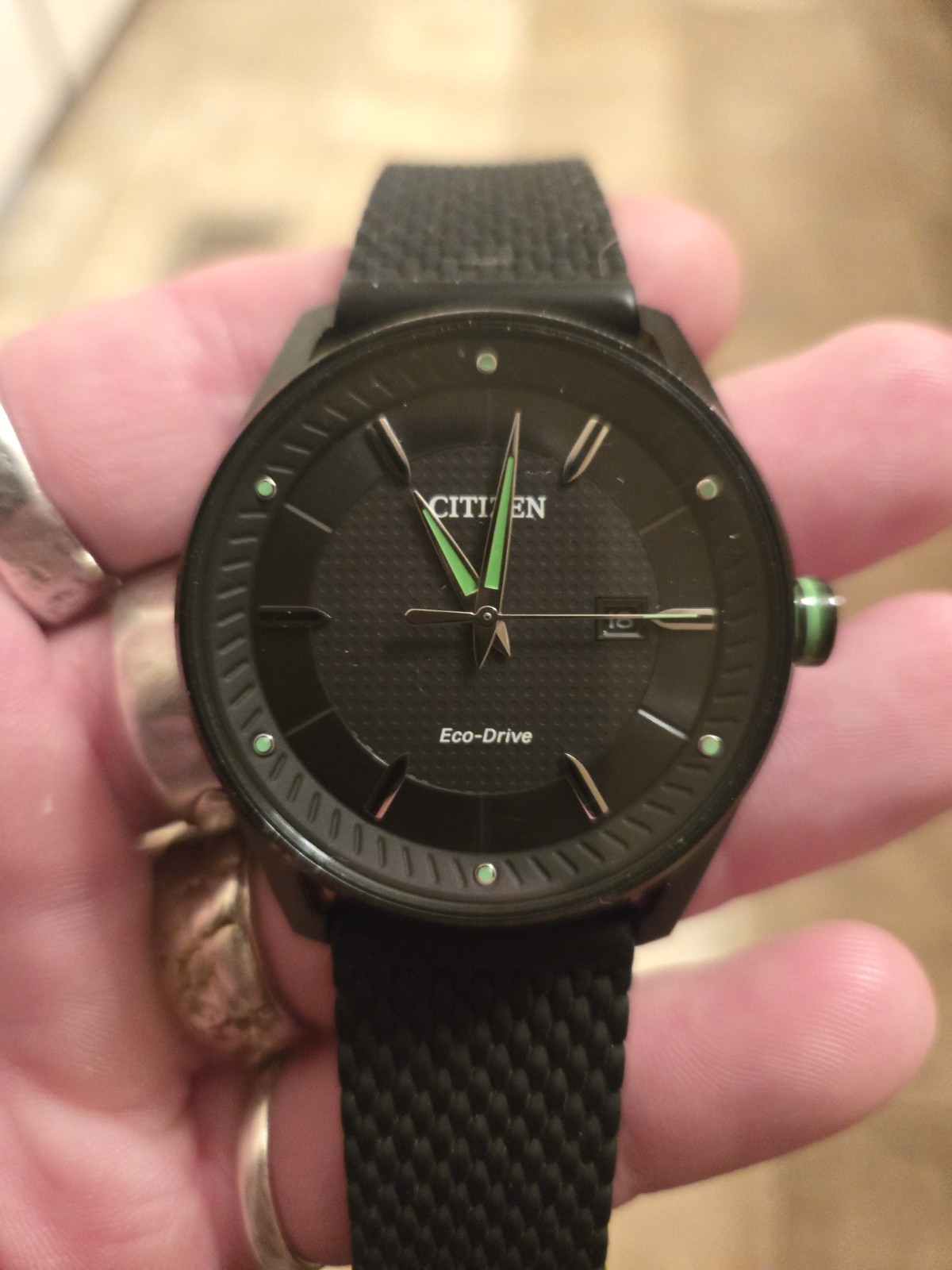 [WORKS] Citizen Men’s Eco-Drive Black Green 42mm Leather Watch BM6980-08E