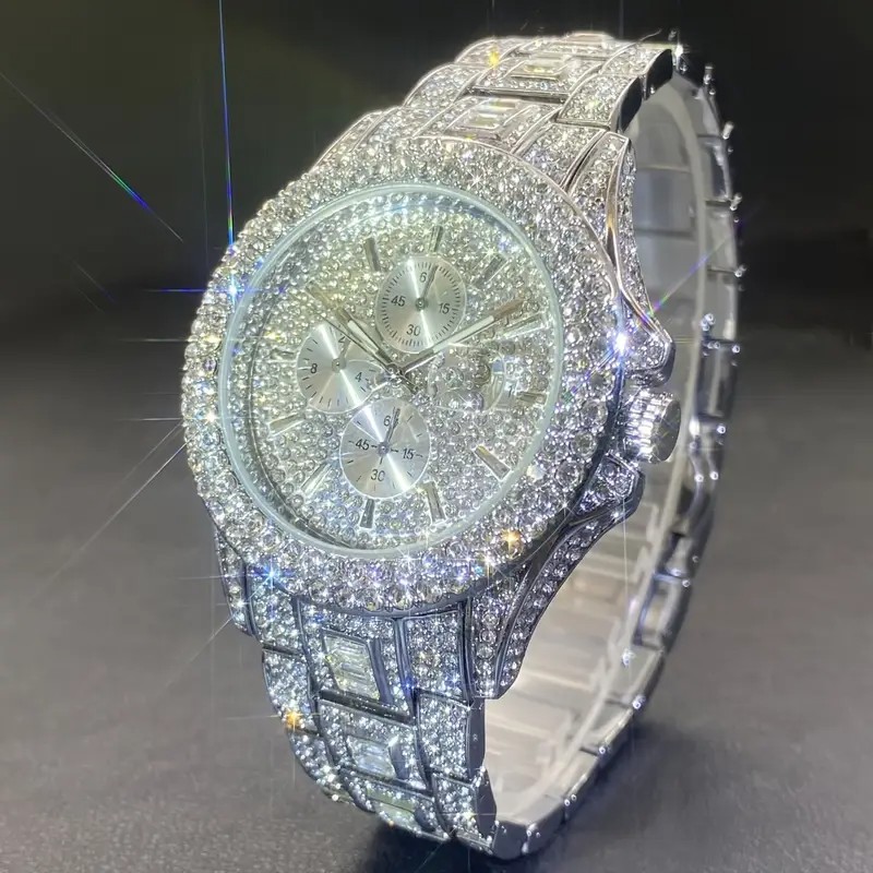 SUPER SHINE Hip Hop Luxury Ice Out Mens Watch Iced King Bling Silver Cz Diamond