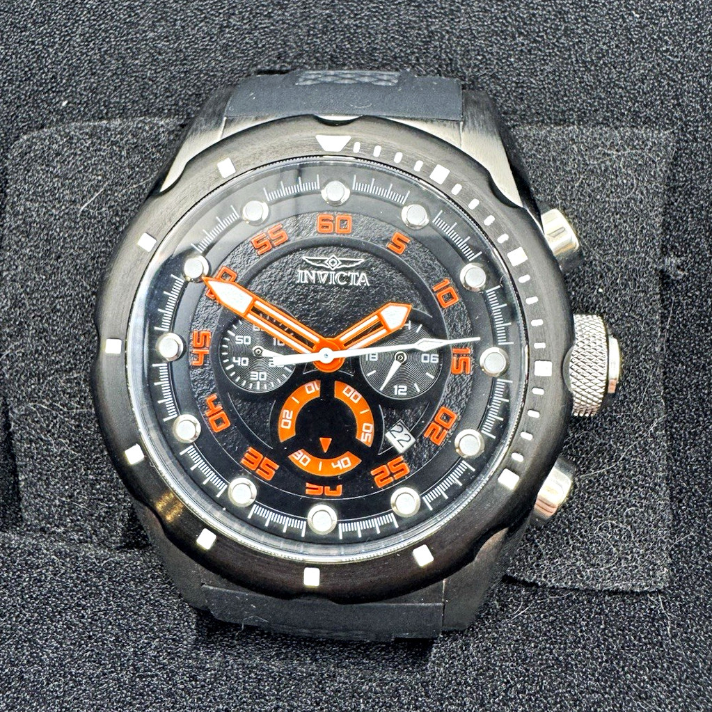 Invicta Chronograph Quartz (20305) Black/Orange Dial Silicone Strap 52mm case