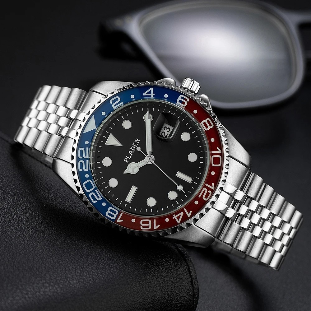 42MM PLADEN Men’s Quartz Luxury Watch Stainless Steel Waterproof Luminous NEW
